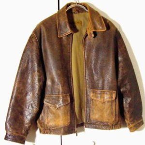 Vtg Distress Brown/Green Collezione A2 Bomber Leather Jacket Sz M /L